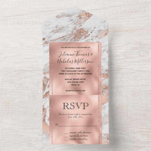 Roos Gold Glitz White marmer All In One Uitnodiging (Binnen)