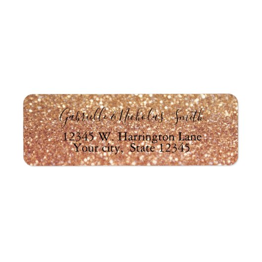 Roos Gold Glitzy Bokeh Etiket (Voorkant)