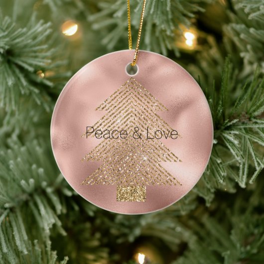 Roos Gold Glitzy Glitter kerstboom Keramisch Ornament (Boom)
