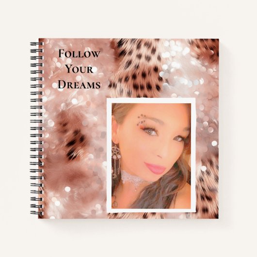 Roos Gold Glitzy Pink Leopard Uw foto Notitieboek (Voorkant)