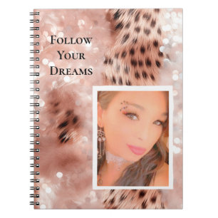 Roos Gold Glitzy Pink Leopard Uw foto Notitieboek