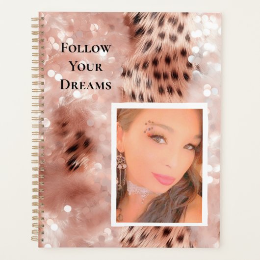 Roos Gold Glitzy Pink Leopard Uw foto Planner (Voorkant)