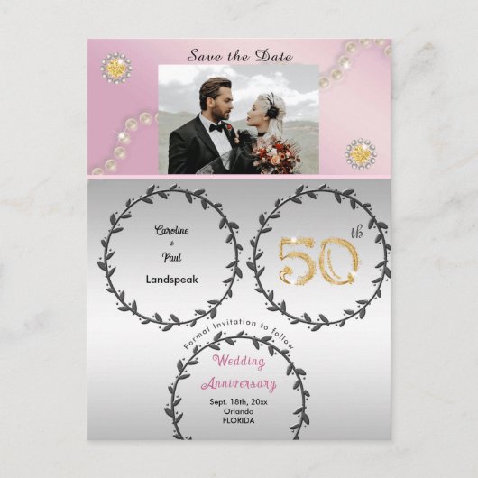 Roos Gold & Gold 50e Jubileum Save the Date Briefkaart (Voorkant)