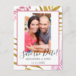 Roos Gold & Gold Foil tropisch sparen op datum Aankondigingskaart