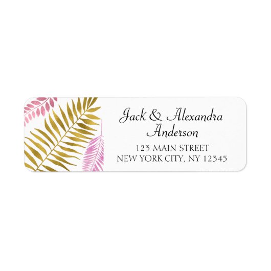 Roos Gold & Gold Folie Bloemen Tropische bruiloft Etiket (Voorkant)