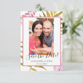 Roos Gold & Gold Folie Tropisch Save the Date (Staand voorkant)