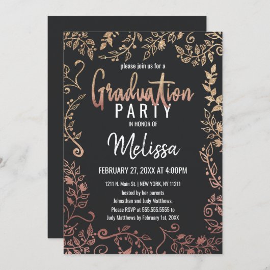 Roos Gold Gold Glitter Ombre Afstuderen Kaart (Voorkant / Achterkant)