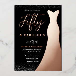 Roos Gold Gown 50 en 50 jaar oud Folie Uitnodiging