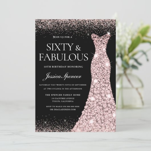 Roos Gold Gown Black 60th Birthday Kaart (Staand voorkant)