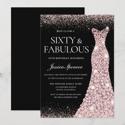 Roos Gold Gown Black 60th Birthday Kaart (Voorkant / Achterkant)