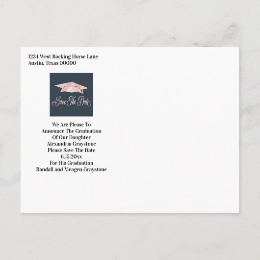 Roos Gold Gradup, sla de datum blauw op Aankondigingskaart (Achterkant)