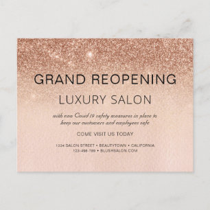 Roos Gold Grand Heropening Glitter Hair Salon Aankondigingskaart