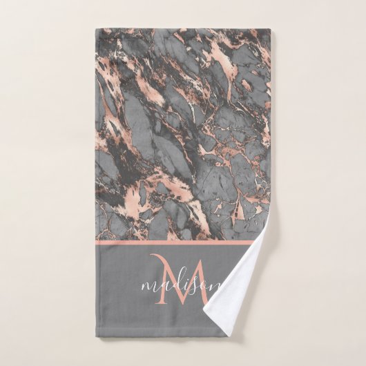 Roos Gold & Gray Marble Monogram Luxury Bath Bath  Bad Handdoek (Handdoek)