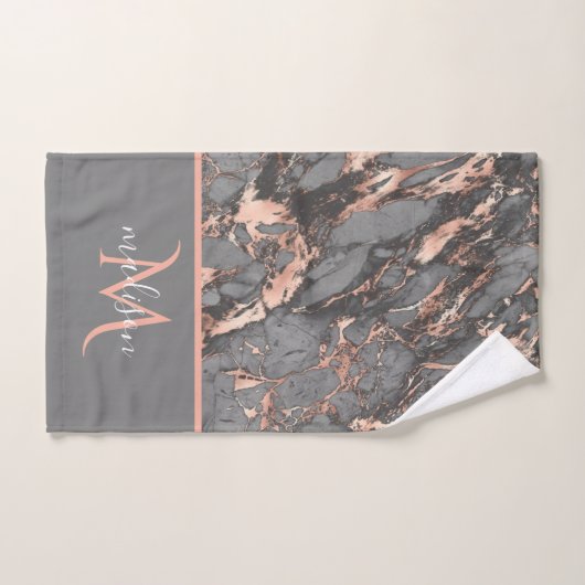 Roos Gold & Gray Marble Monogram Luxury Bath Bath Bad Handdoek (Handdoek)