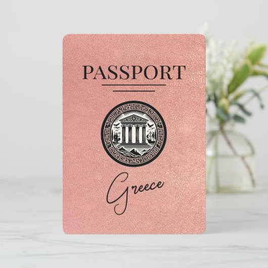 Roos Gold Greece Passport Save the Date Kaart (Staand voorkant)