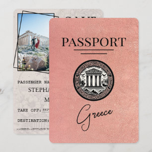 Roos Gold Greece Passport Save the Date Kaart