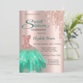 Roos Gold Green Dress Sweet 16 Kaart (Staand voorkant)