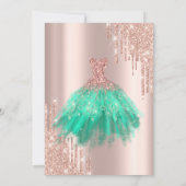 Roos Gold Green Dress Sweet 16 Kaart (Achterkant)