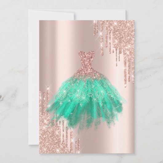 Roos Gold Green Dress Sweet 16 Kaart (Achterkant)