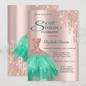 Roos Gold Green Dress Sweet 16 Kaart (Voorkant / Achterkant)