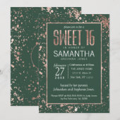 Roos Gold Green Paint Spletters Sweet 16 Kaart (Voorkant / Achterkant)