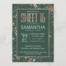 Roos Gold Green Paint Spletters Sweet 16 Kaart