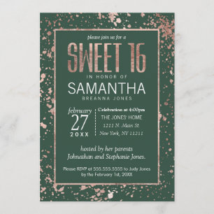 Roos Gold Green Paint Spletters Sweet 16 Kaart
