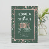 Roos Gold Green Paint Spletters Wedding Invite Kaart (Staand voorkant)