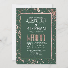 Roos Gold Green Paint Spletters Wedding Invite Kaart