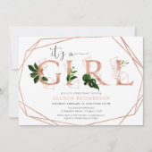 Roos Gold Greenery Modern Girl baby shower Kaart (Voorkant)