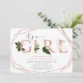 Roos Gold Greenery Modern Girl baby shower Kaart (Staand voorkant)