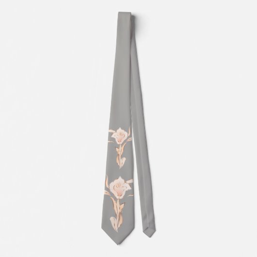 Roos Gold Grey Abstracte Lily Stropdas (Voorkant)