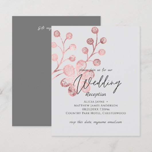 Roos Gold Grey Botanical Wedding Reception (Voorkant / Achterkant)