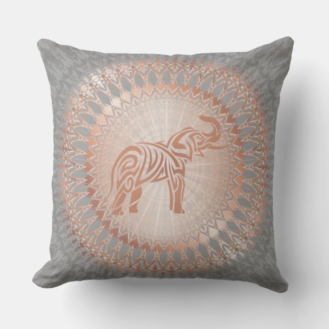 Roos Gold Grey Elephant Mandala Buitenkussen (Voorkant)