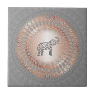 Roos Gold Grey Elephant Mandala Ceramic Tegel Tegeltje