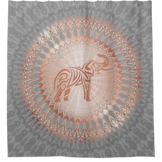 Roos Gold Grey Elephant Mandala Douchegordijn (Voorkant)