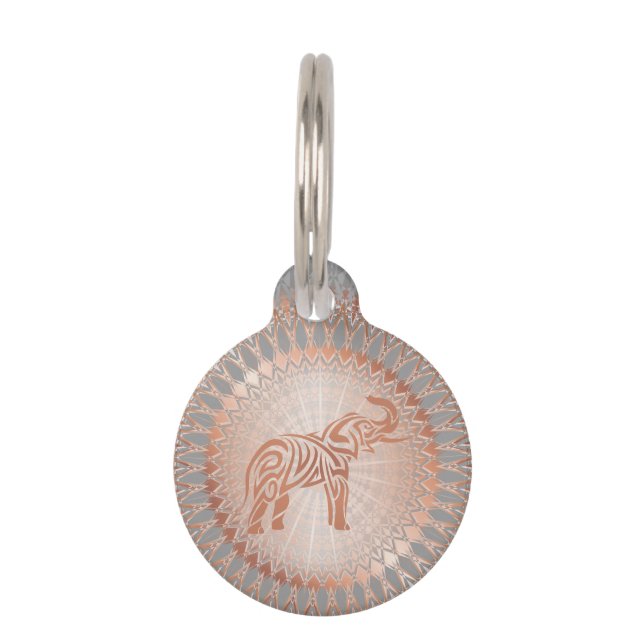 Roos Gold Grey Elephant Mandala Huisdierpenning (Voorkant)