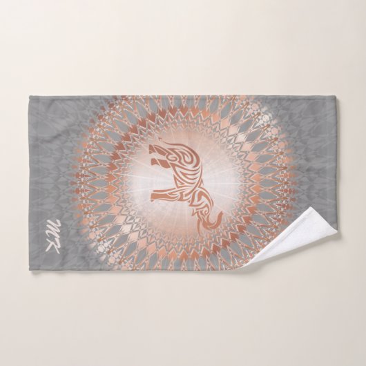 Roos Gold Grey Elephant Mandala Initialen Bad Handdoek (Handdoek)