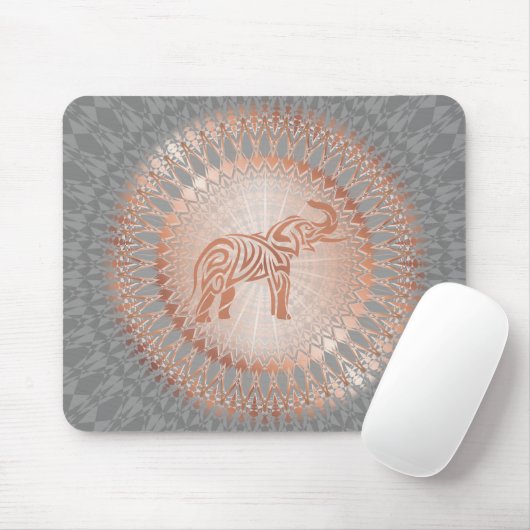 Roos Gold Grey Elephant Mandala Muismat (Met muis)