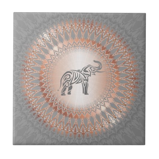 Roos Gold Grey Elephant Mandala Tegeltje (Voorkant)