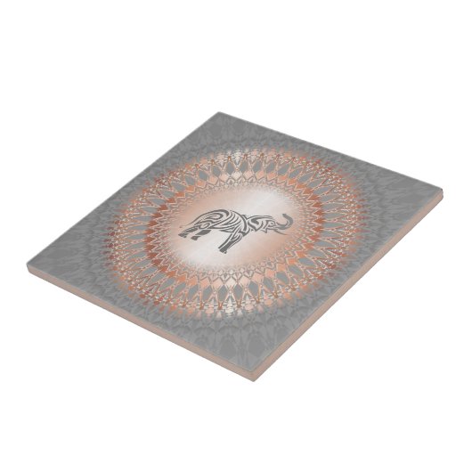 Roos Gold Grey Elephant Mandala Tegeltje (Zijkant)