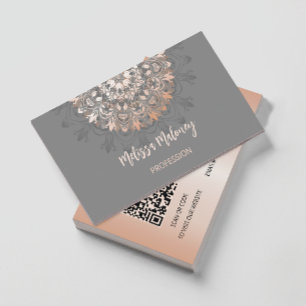 Roos Gold Grey Floral Damask Mandala Visitekaartje