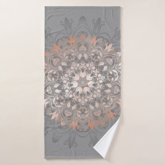 Roos Gold Grey Floral Mandala Badhanddoek (Badhanddoek)