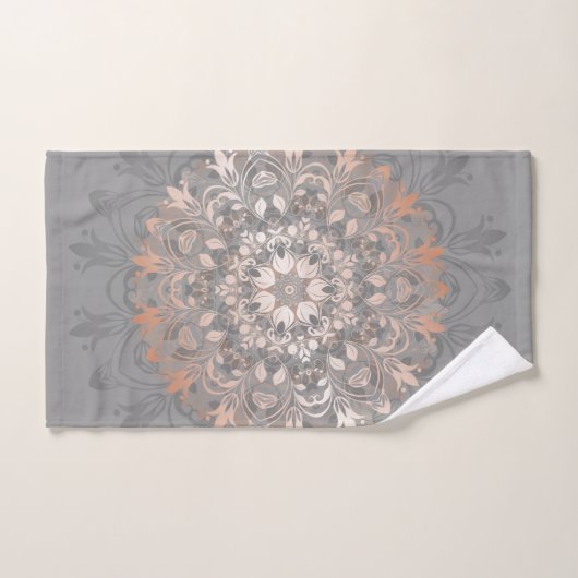 Roos Gold Grey Floral Mandala Handdoek (Handdoek)