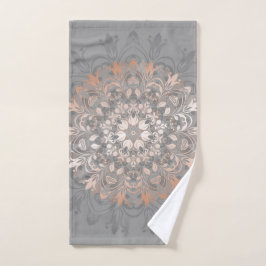 Roos Gold Grey Floral Mandala Handdoek