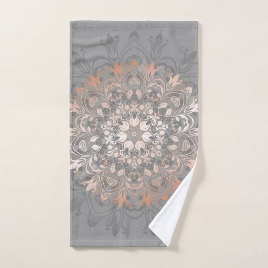 Roos Gold Grey Floral Mandala Handdoek (Handdoek)
