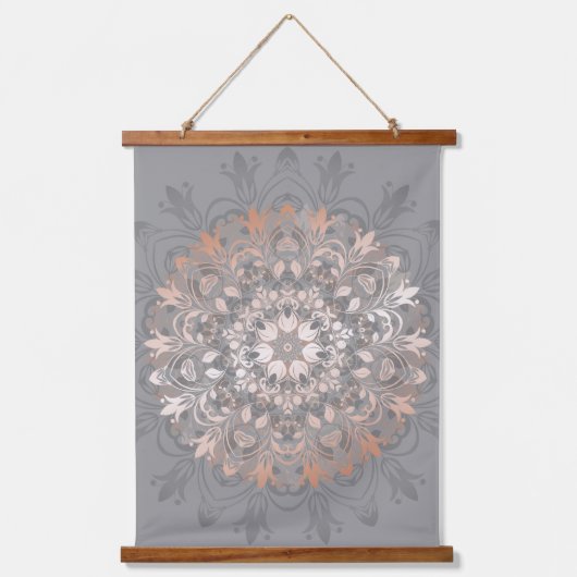 Roos Gold Grey Floral Mandala Hangend Wandkleed (Voorkant)