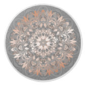 Roos Gold Grey Floral Mandala Keramische Knop (Voorkant)