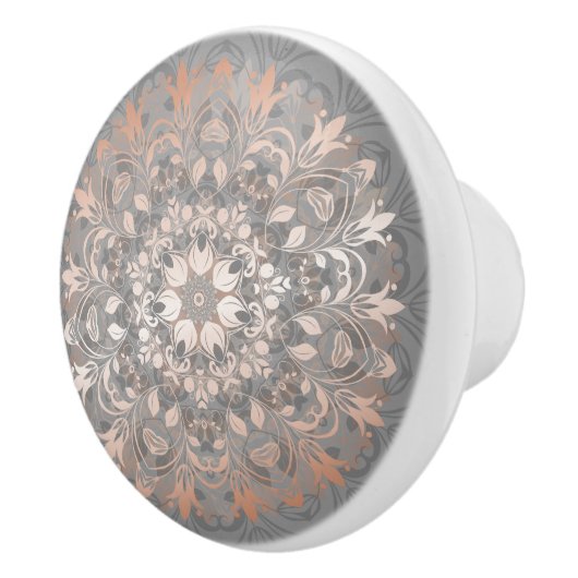 Roos Gold Grey Floral Mandala Keramische Knop (Rechts)