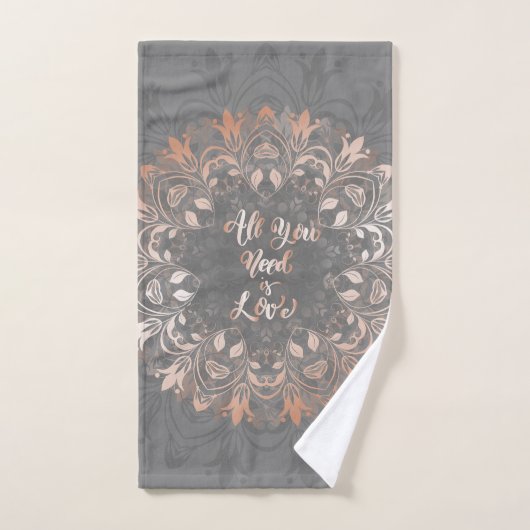 Roos Gold Grey Floral Mandala Love Handdoek (Handdoek)